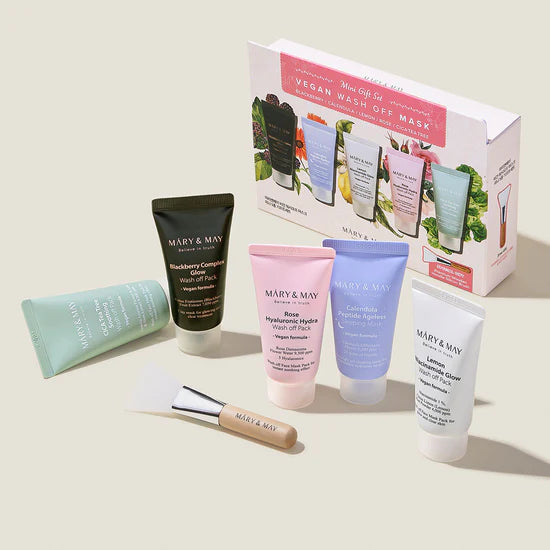MARY & MAY - VEGAN WASH OFF MASK MINI GIFT SET 5 PCS (Coffret découverte de 5 masques)