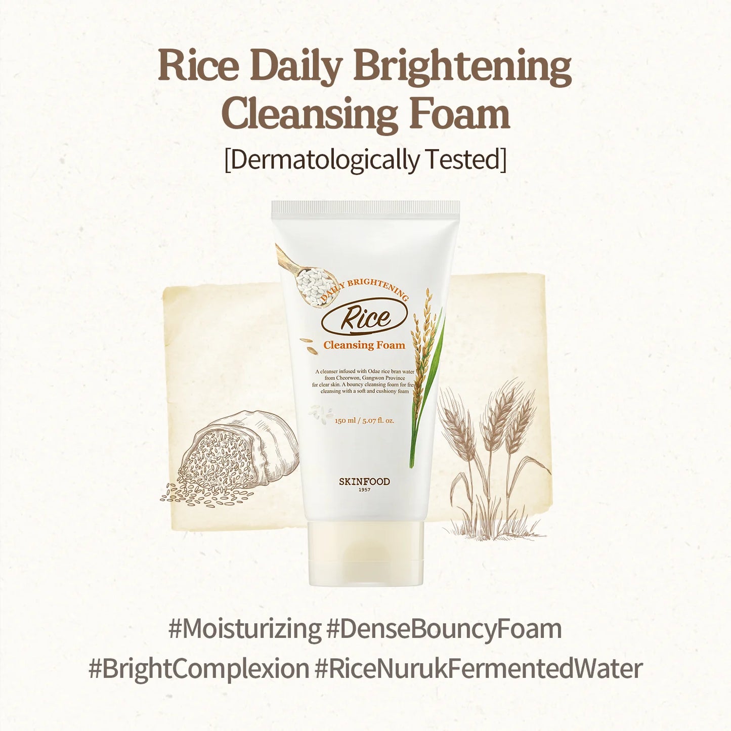 SKINFOOD - RICE DAILY BRIGHTENING CLEANSING FOAM