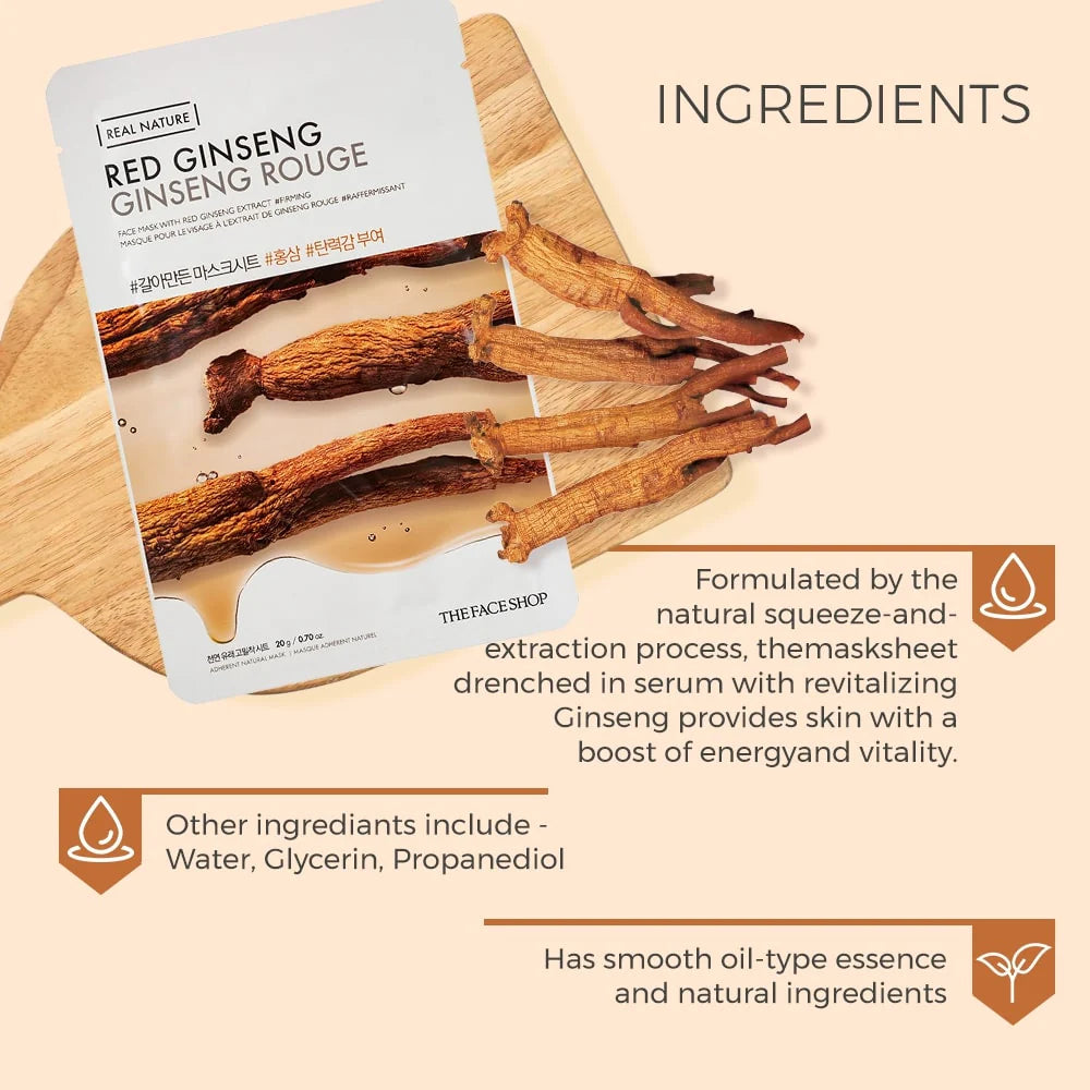 THE FACE SHOP - REAL NATURE FACE MASK WITH RED GINSENG EXTRACT