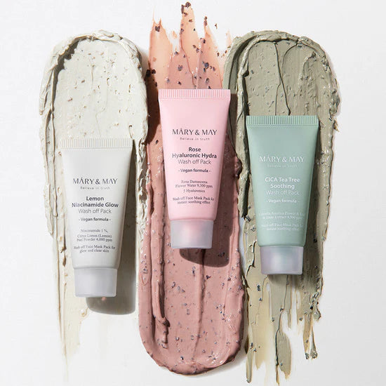 MARY & MAY - VEGAN WASH OFF MASK MINI GIFT SET 5 PCS (Coffret découverte de 5 masques)
