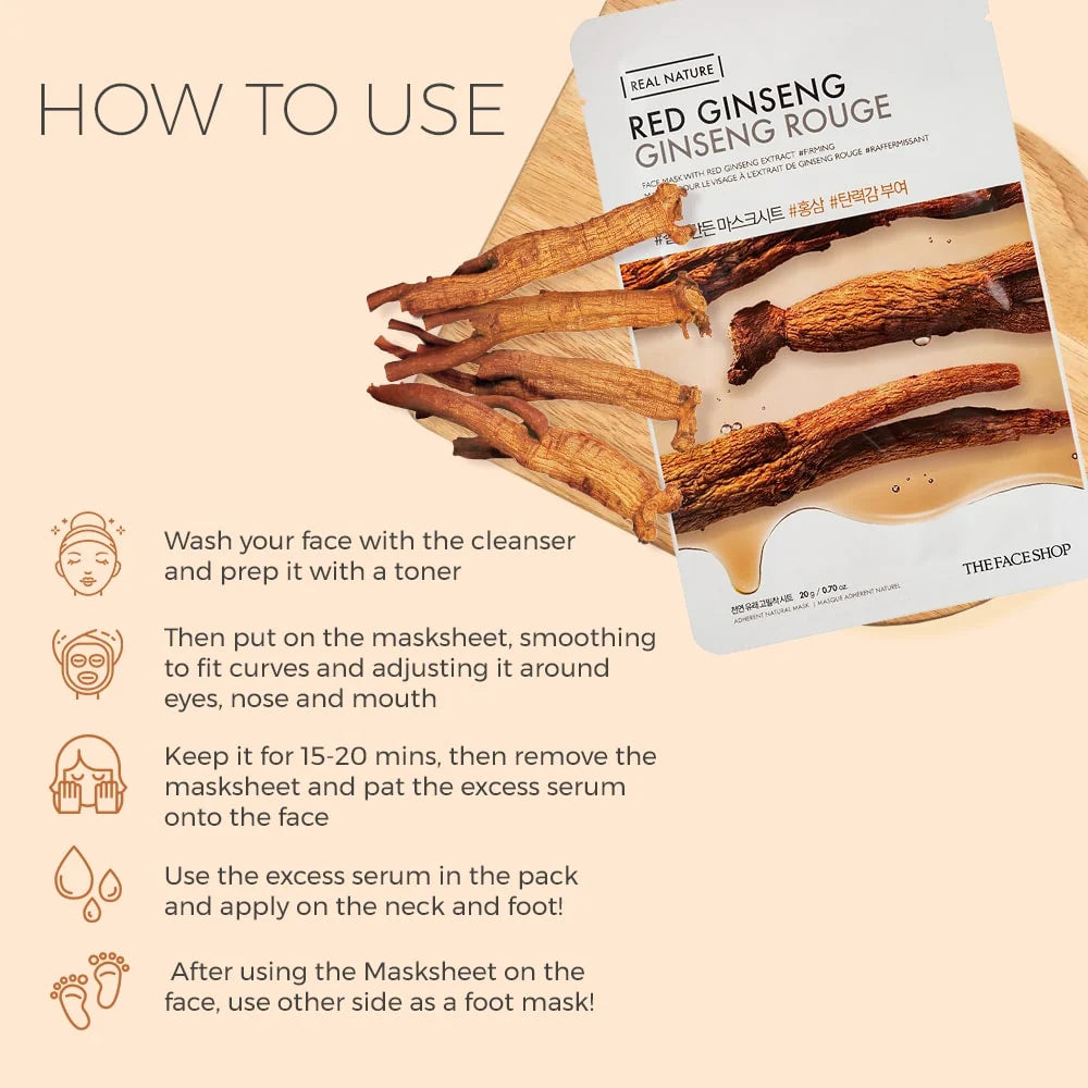 THE FACE SHOP - REAL NATURE FACE MASK WITH RED GINSENG EXTRACT