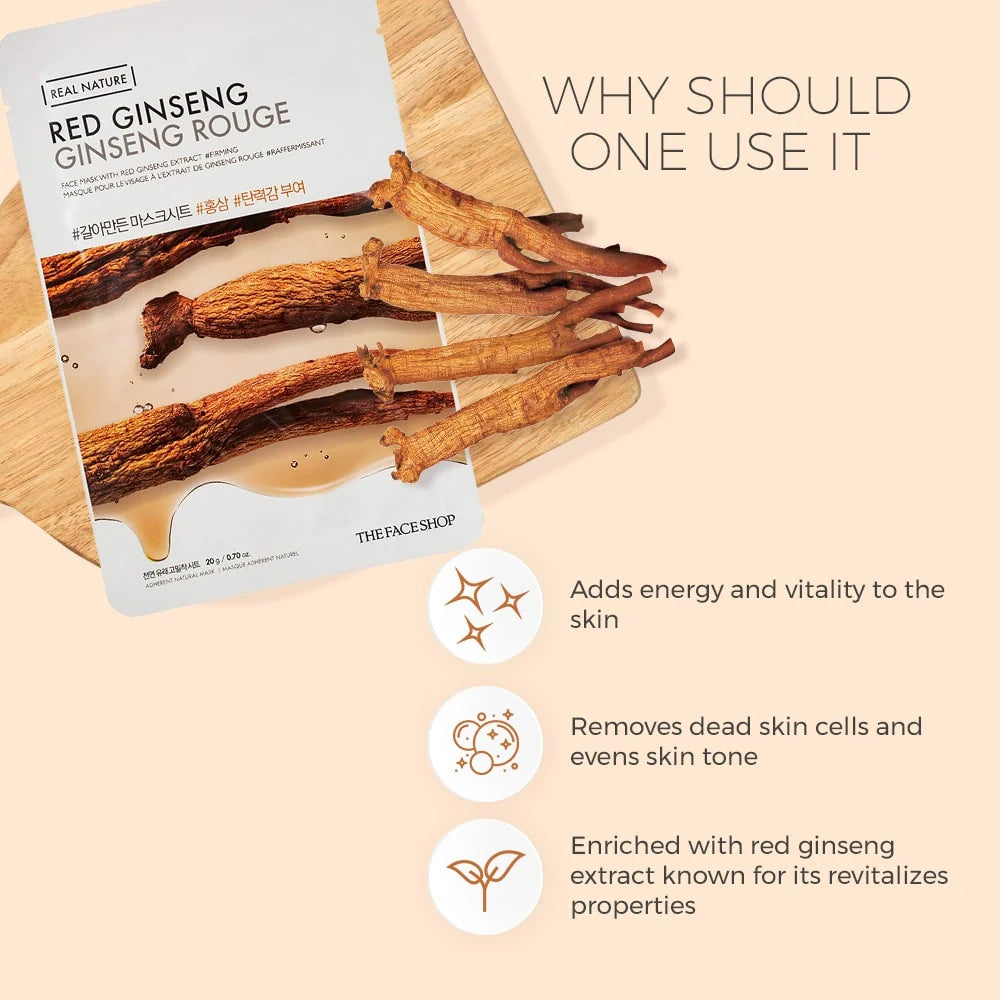 THE FACE SHOP - REAL NATURE FACE MASK WITH RED GINSENG EXTRACT