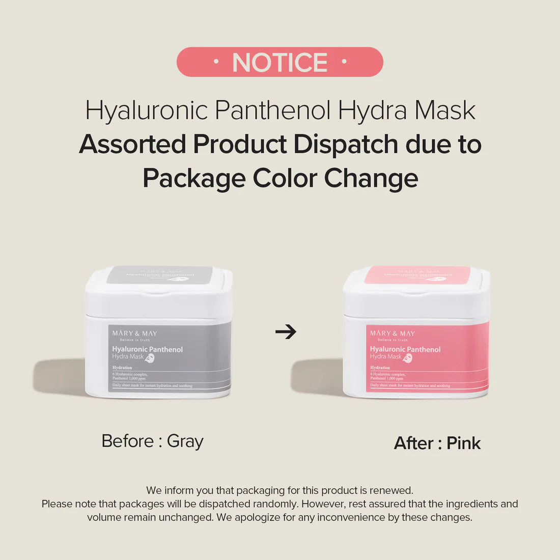 MARY & MAY - HYALURONIC PANTHENOL HYDRA MASK