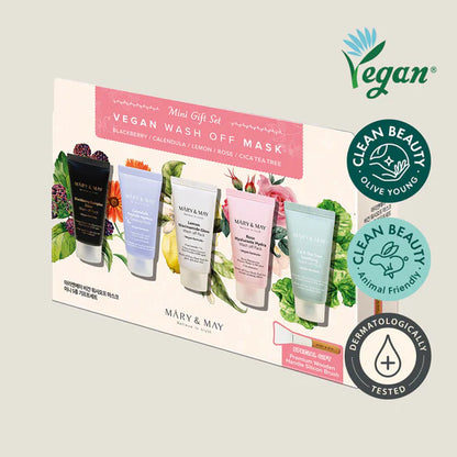 MARY & MAY - VEGAN WASH OFF MASK MINI GIFT SET 5 PCS (Coffret découverte de 5 masques)