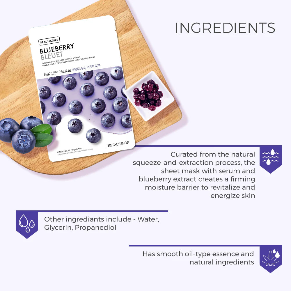THE FACE SHOP - REAL NATURE FACE MASK WITH BLUEBERRY EXTRACT