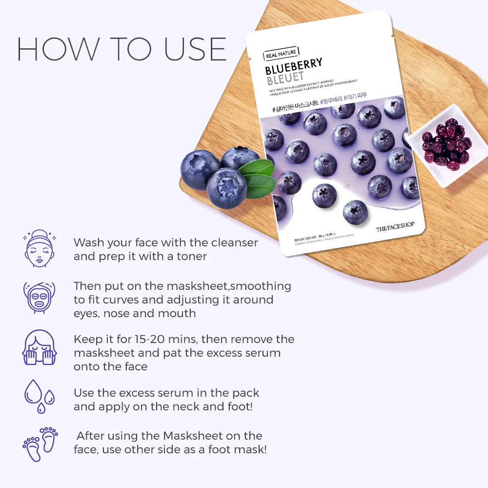 THE FACE SHOP - REAL NATURE FACE MASK WITH BLUEBERRY EXTRACT