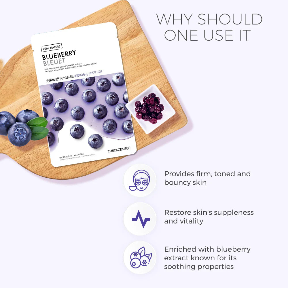 THE FACE SHOP - REAL NATURE FACE MASK WITH BLUEBERRY EXTRACT