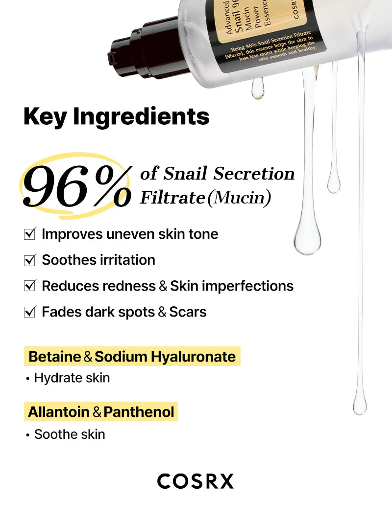 Soin réparateur et hydratant à la mucine d'escargot, idéal pour une peau lisse et éclatante.