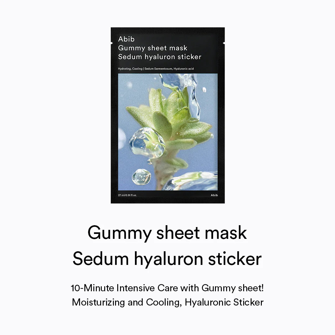 Abib Gummy Sheet Mask Sedum Hyaluron, soin hydratant pour une peau douce et éclatante, à Morges.