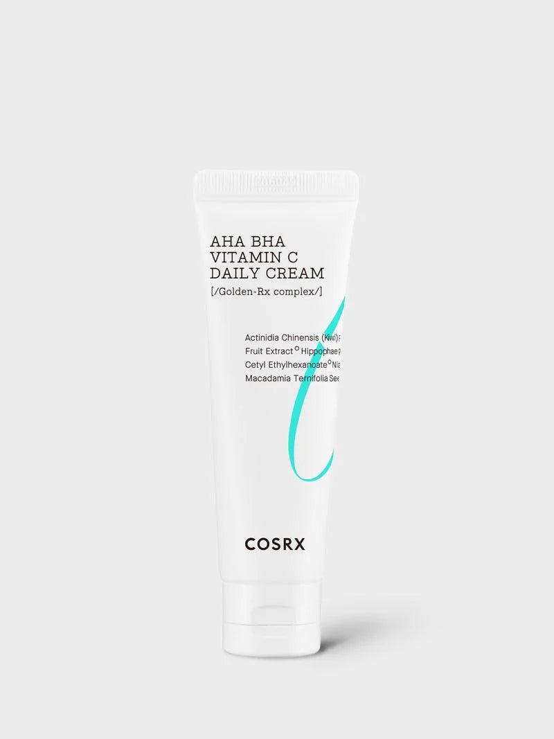 Crème quotidienne éclatante à base d'AHA, BHA et vitamine C pour une peau lisse et radieuse.