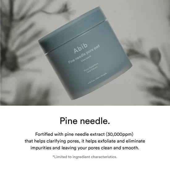 Disques nettoyants Abib Pine Needle Pore Pad pour un nettoyage en profondeur et un teint éclatant, en vente chez Sakura Bloom.