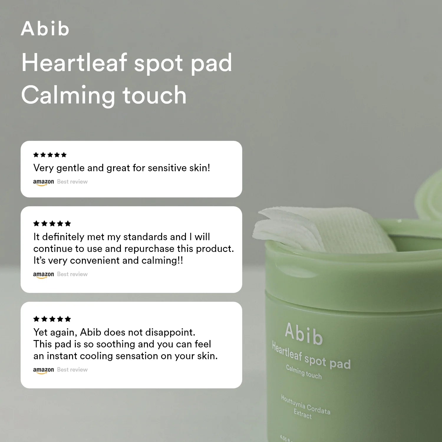 Abib Heartleaf Spot Pad Calming Touch, soin apaisant parfait pour les peaux sensibles, en vente chez Sakura Bloom.