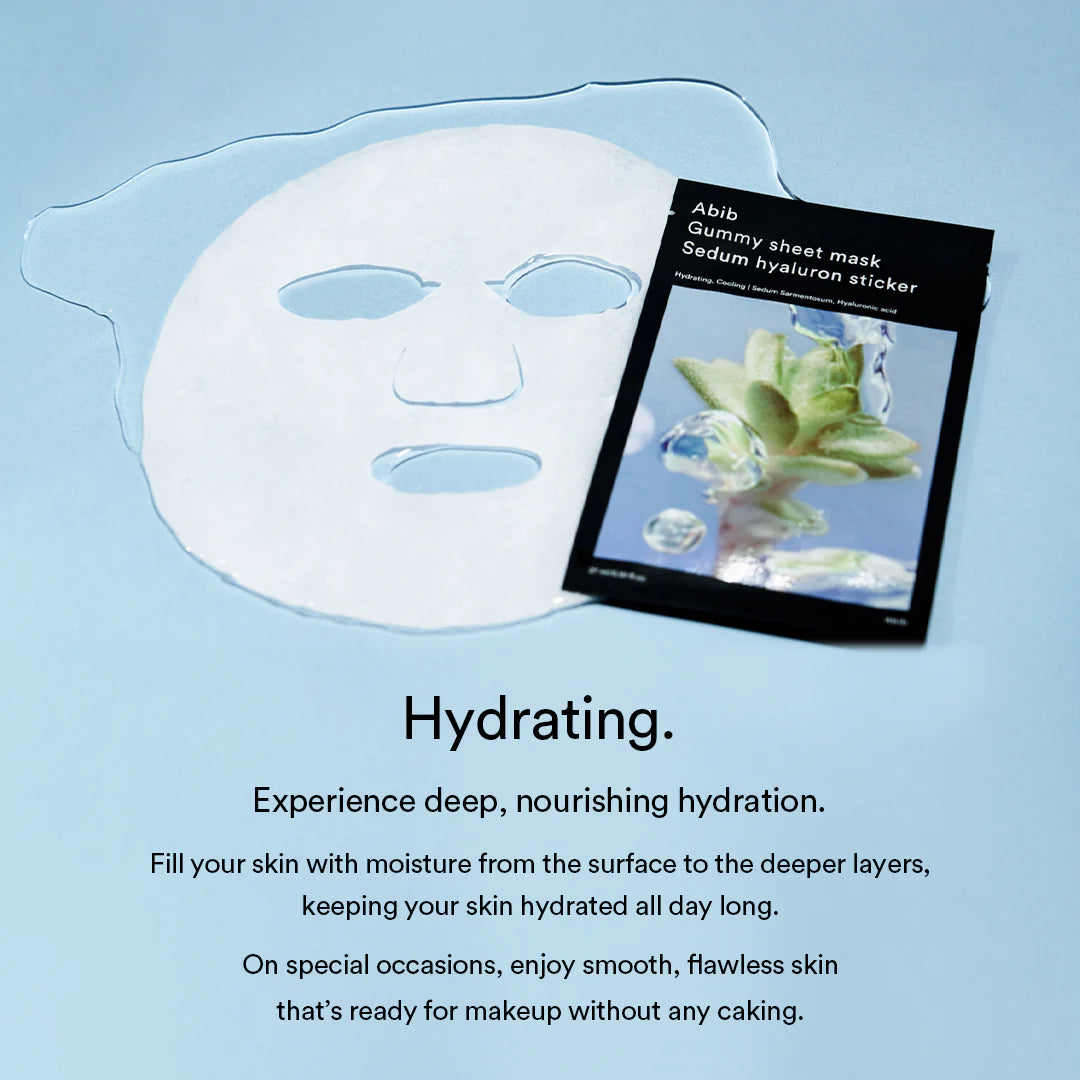 Masque visage hydratant Abib Sedum Hyaluron, parfait pour tous types de peau, chez Sakura Bloom.
